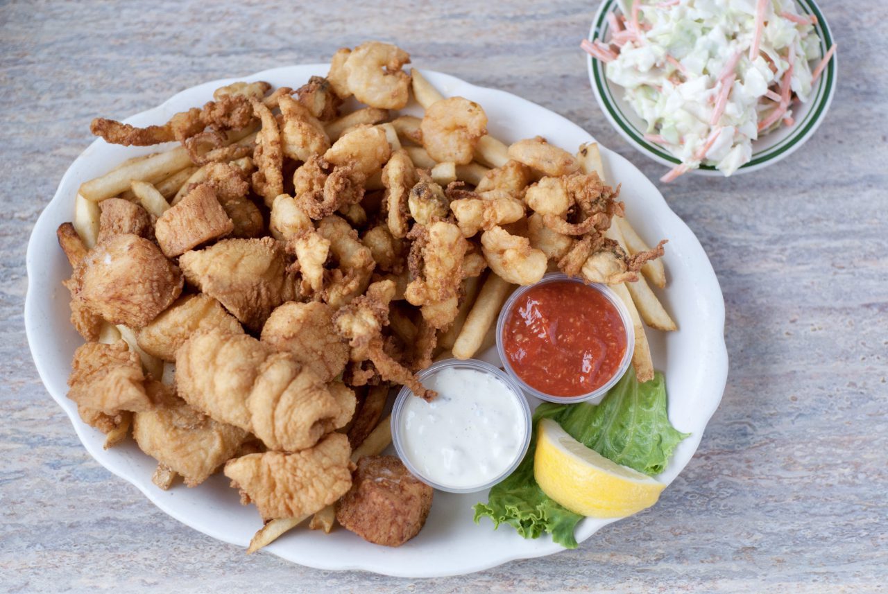 Fried fresh Maine seafood at Fox's Lobster House in York, Maine
