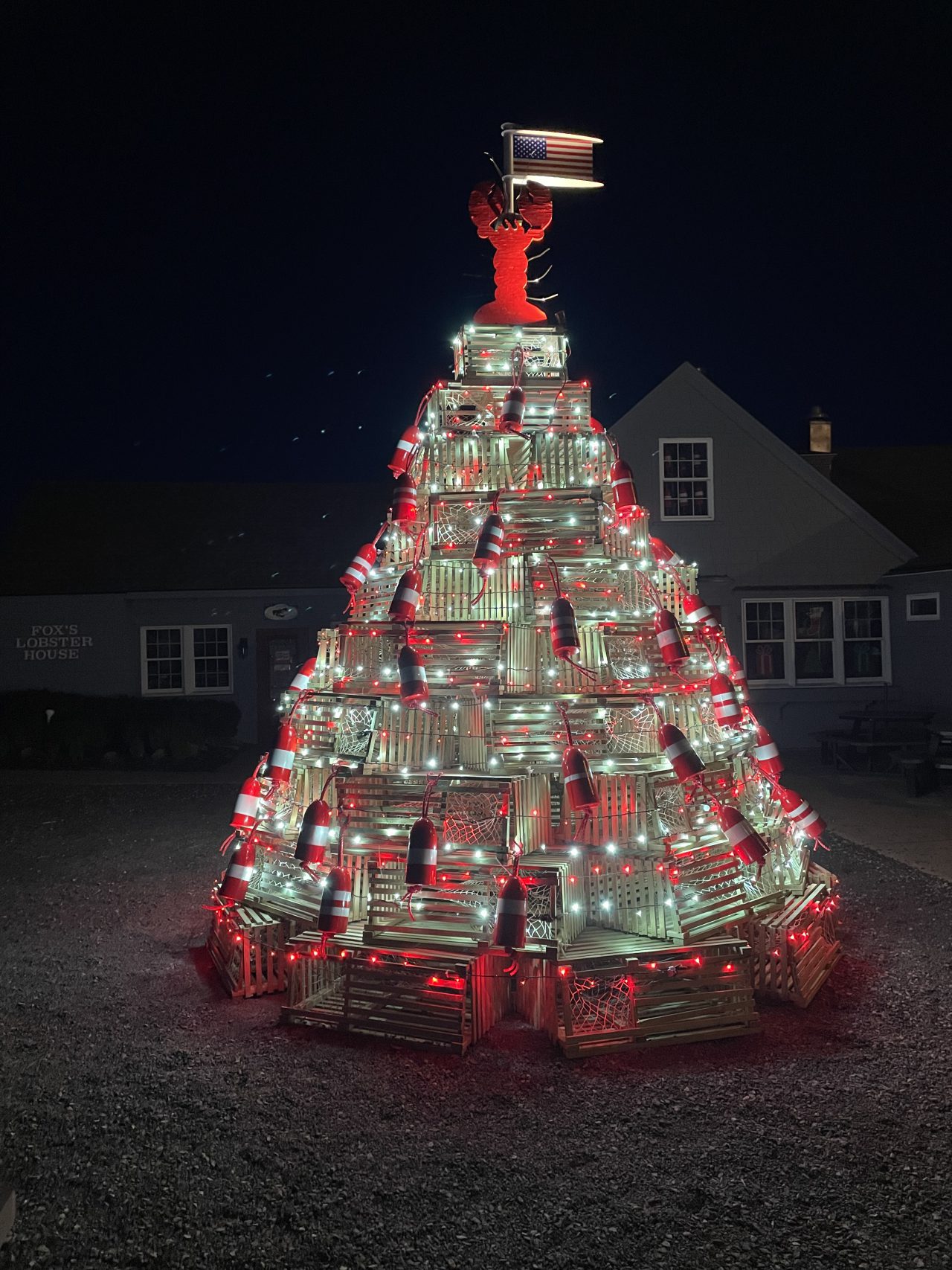 Lobster Trap Christmas Tree at Fox's Lobster House in York Beach, Maine